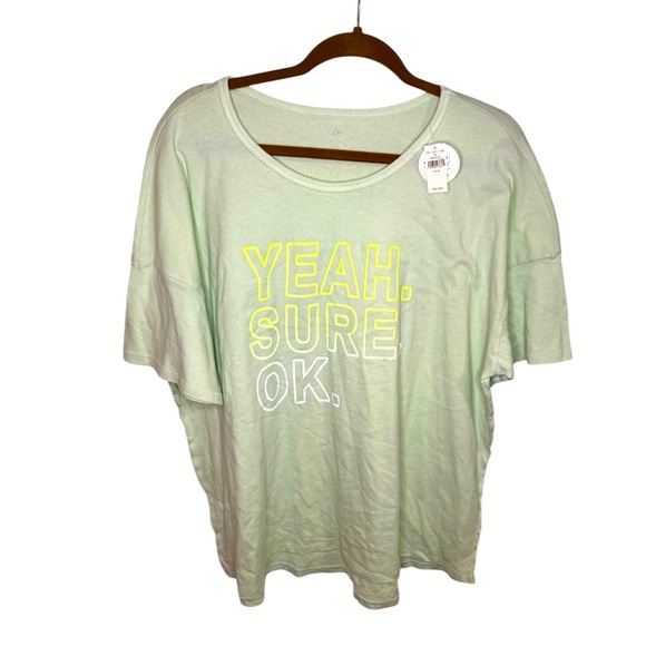 Offline by Aerie Green “Yeah, Sure, Ok” Graphic Tee with Yellow and White Text - Picture 1 of 6